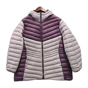 Lands End Womens Down Puffer Coat Sz 2X Hooded Purple Colorblock Quilted